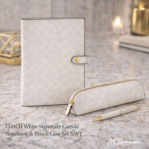 NEW Coach Notebook & Pencil Case Set White Signature Canvas CZ198 CZ206 NWT